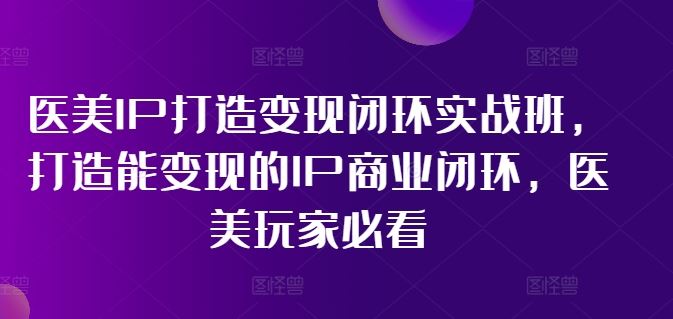 医美IP打造变现闭环实战班，打造能变现的IP商业闭环，医美玩家必看!-聊项目