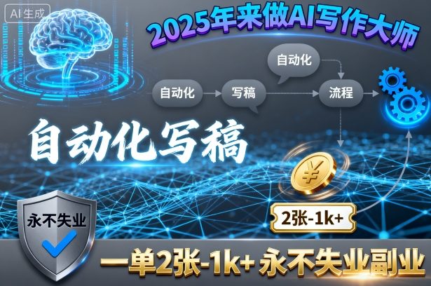 2025年来做AI写作大师，自动化写稿，一单2张-1k+，永不失业副业-聊项目