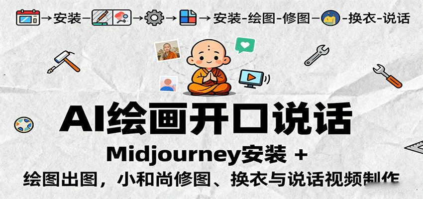 AI绘画开口说话，Midjourney安装 + 绘图出图，小和尚修图、换衣与说话视频制作-聊项目