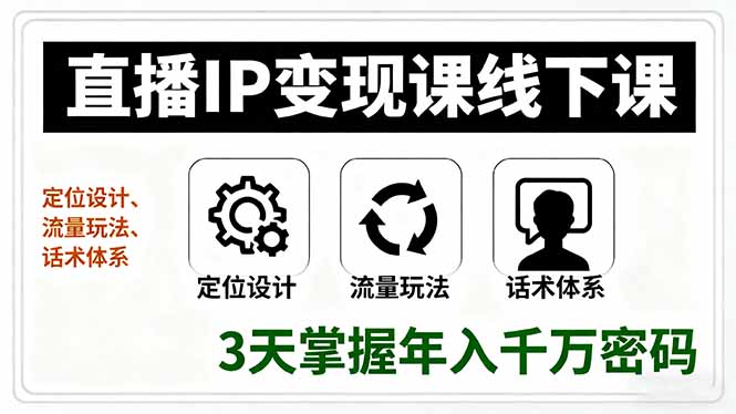 直播IP变现课线下课，定位设计、流量玩法、话术体系，3天掌握年入千万密码-聊项目
