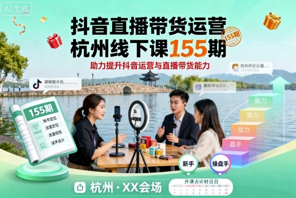 抖音直播带货运营杭州线下课155期，助力提升抖音运营与直播带货能力-聊项目