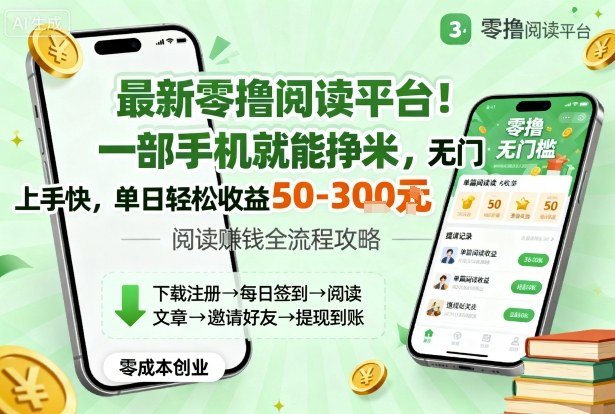 最新零撸阅读平台！一部手机就能挣米，无门槛上手快，单日轻松收益50-3张【揭秘】-聊项目