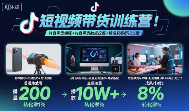 短视频带货训练营，抖音带货课程+抖音带货数据挖掘+精准获客解决方案-聊项目