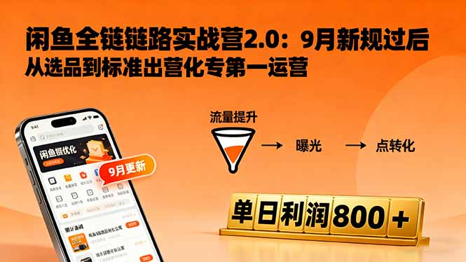 闲鱼变现课3.0：掌握链接优化、流量提升、商业变现，单日利润800+-聊项目