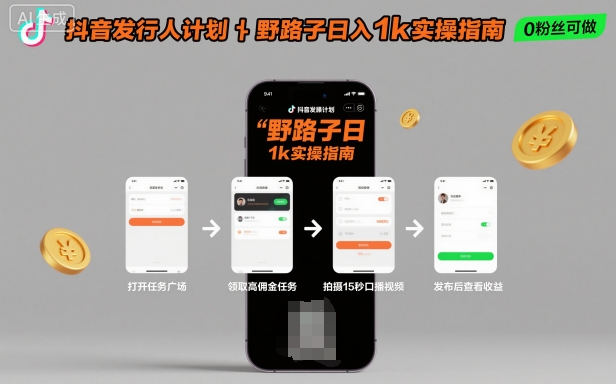 抖音发行人计划全新野路子玩法，随时随地，只要有手机，就能操作，日入1k+【揭秘】-聊项目