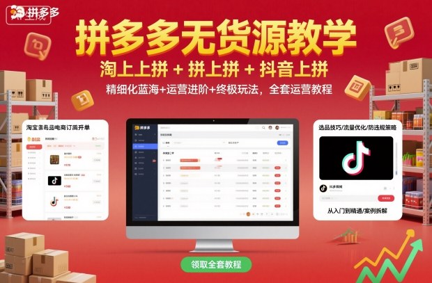拼多多无货源教学，淘上拼+拼上拼+抖上拼，精细化蓝海+运营进阶+终极玩法，全套运营教程-聊项目