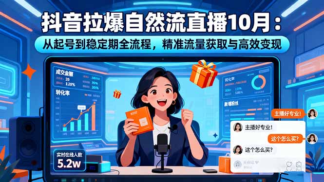 抖音拉爆自然流直播10月：从起号到稳定期全流程，精准流量获取与高效变现-聊项目