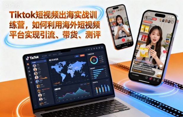 Tiktok短视频出海实战训练营，如何利用海外短视频平台实现引流、带货、测评-聊项目