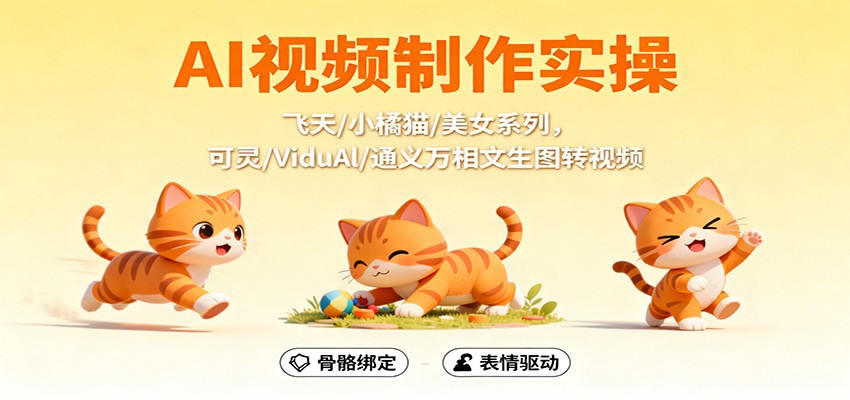 AI视频制作实操，飞天/小橘猫/美女系列，可灵/ViduAl/通义万相文生图转视频-聊项目