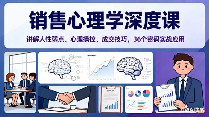 销售心理学深度课，讲解人性弱点、心理操控、成交技巧，36个密码实战应用-聊项目