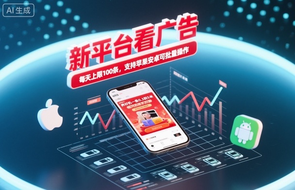 新平台看广告，养好机一条0.3到5米，每天上限100条，支持苹果安卓可批量操作-聊项目