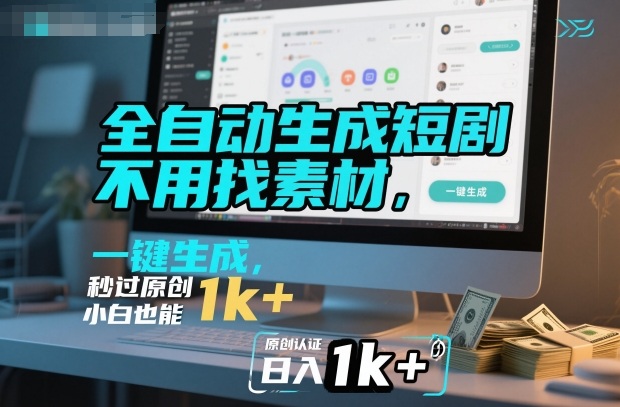 全自动生成短剧，不用找素材，不用剪辑，一键生成，秒过原创，小白也能轻松日入1k+【揭秘】-聊项目