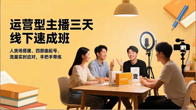 运营型主播三天线下班，人货场搭建,四部曲起号,流量实时应对，手把手带练-聊项目