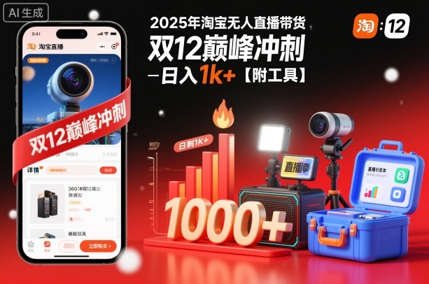2025年淘宝无人直播带货，冲刺双12，日入1k+【附工具】【揭秘】-聊项目