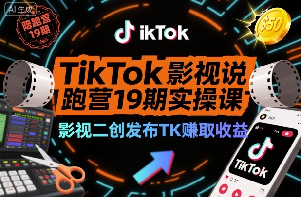 TikTok影视解说陪跑营19期实操课，影视二创发布TK賺取收益，万播收益50美金(更新)-聊项目
