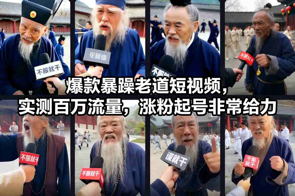 爆款暴躁老道短视频，实测百万流量，涨粉起号非常给力-聊项目