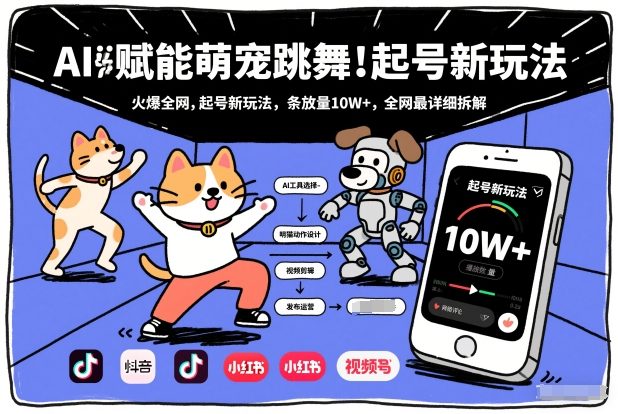 AI赋能萌宠跳舞，火爆全网，起号新玩法，条条播放量10W+，全网最详细拆解-聊项目