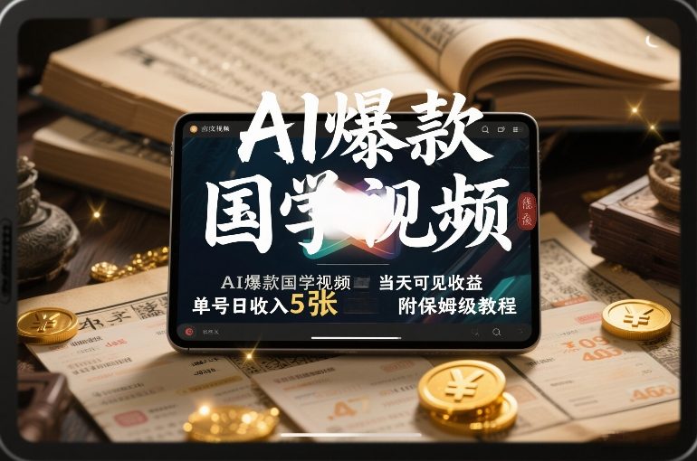 AI爆款国学视频，独家起号方法，小白直接上手，当天可见收益，单号日收入5张+附保姆级教程-聊项目