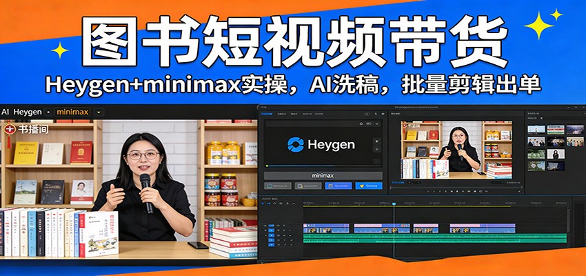 图书短视频带货：Heygen+minimax实操，AI洗稿 ，批量剪辑出单-聊项目