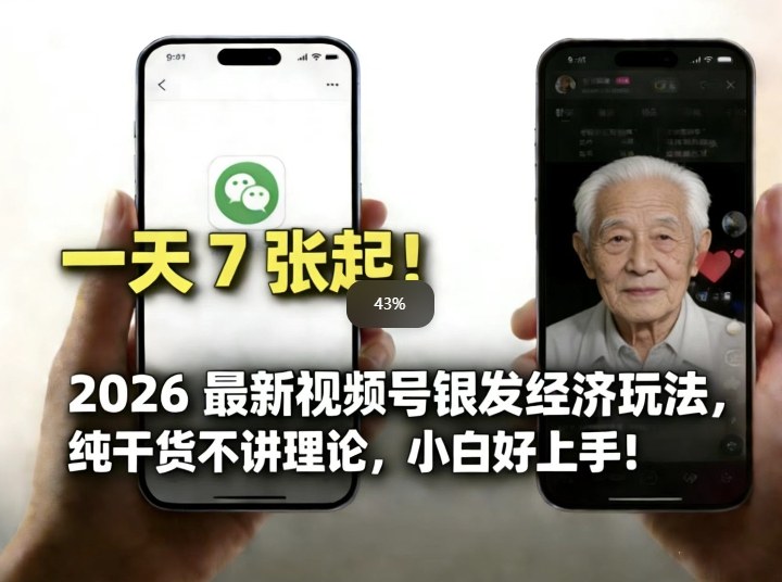 2026最新视频号银发经济玩法，轻松每天7张起，小白也可做-聊项目