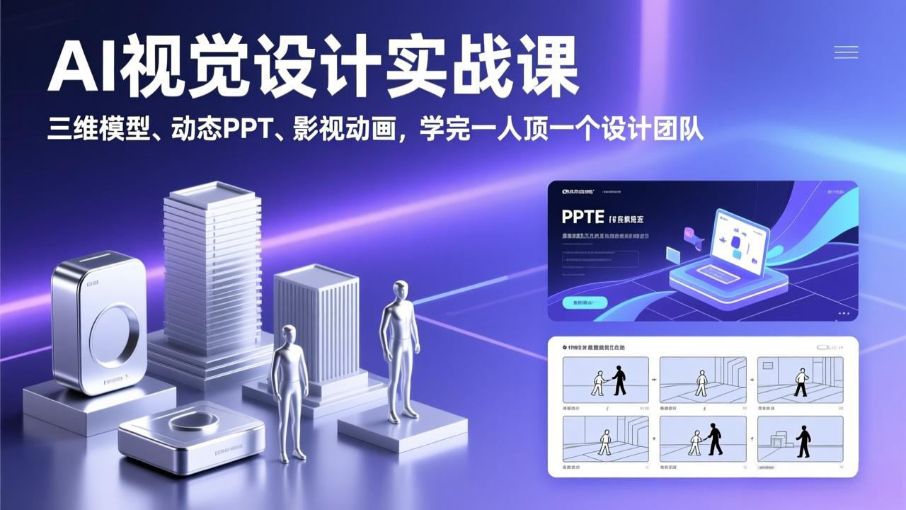 AI视觉设计实战课，三维模型、动态PPT、影视动画，学完一人顶一个设计团队-聊项目