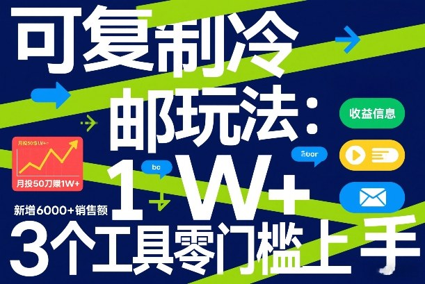 可复制冷邮件玩法：月投50刀賺1W+，新增6000+销售额，3个工具零门槛上手-聊项目
