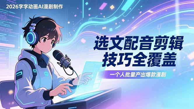 2026字字动画AI漫剧制作-1期，选文配音剪辑技巧全覆盖，一个人就能批量产出爆款漫剧-聊项目