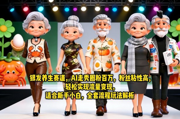 银发养生赛道，AI走秀圈粉百万，粉丝粘性高，轻松实现流量变现，适合新手小白，全套流程玩法解析-聊项目