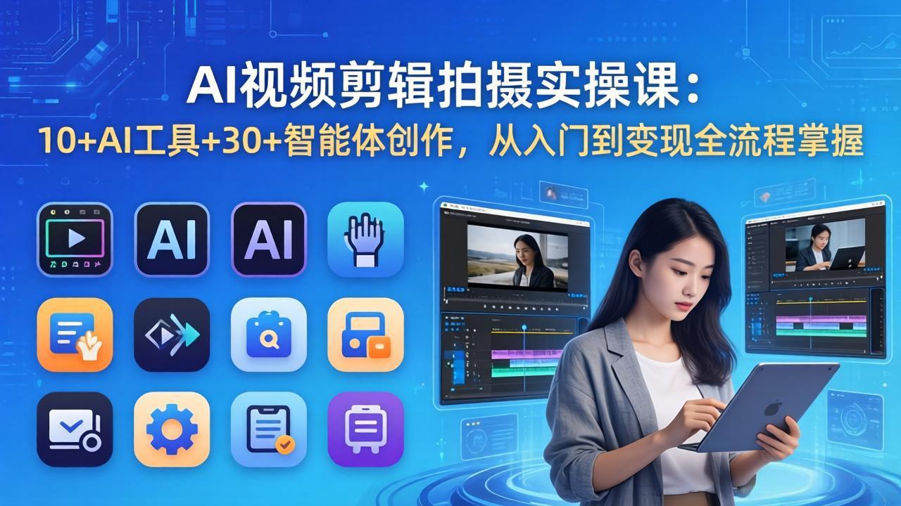 AI 视频剪辑拍摄实操课：10+AI工具+30+智能体创作，从入门到变现全流程掌握-聊项目
