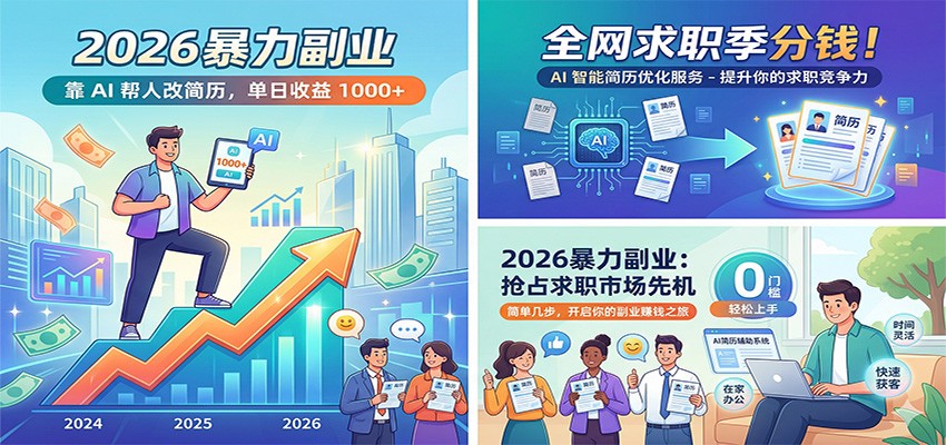 2026暴力副业：靠AI帮人改简历，单日收益1000+，全网求职季分钱-聊项目