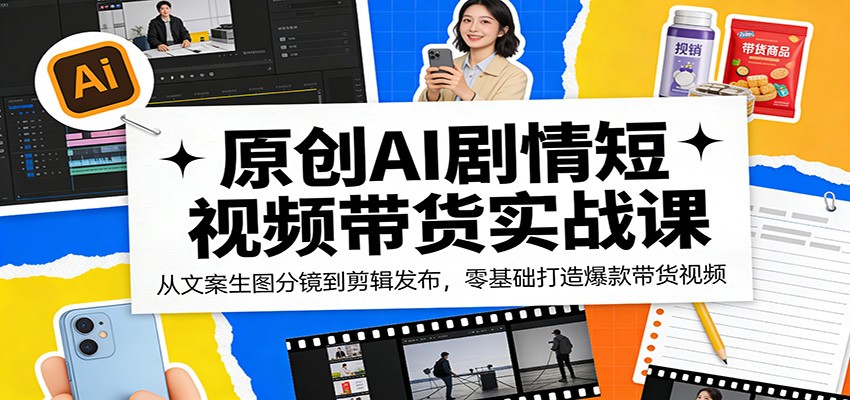 原创AI剧情短视频带货实战课：从文案生图分镜到剪辑发布，零基础打造爆款带货视频-聊项目
