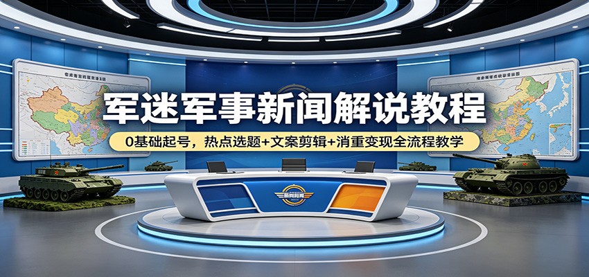 军迷军事新闻解说教程：0基础起号，热点选题+文案剪辑+消重变现全流程教学-聊项目