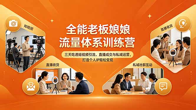 全能老板娘流量体系训练营，三天吃透短视频引流、直播成交与私域运营，打造个人IP轻松变现-聊项目