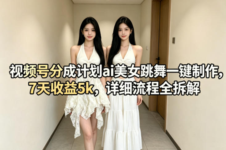 视频号分成计划ai美女跳舞一键制作，7天收益5k，详细流程全拆解-聊项目