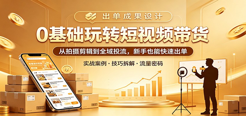 0基础玩转短视频带货：从拍摄剪辑到全域投流，新手也能快速出单-聊项目
