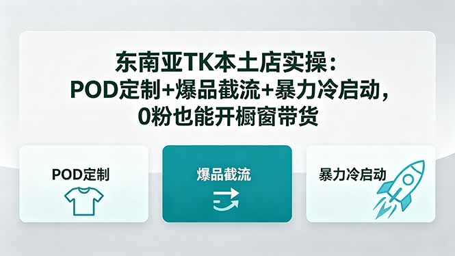 东南亚TK本土店实操-5月更新：POD定制+爆品截流+暴力冷启动，0粉也能开橱窗带货-聊项目