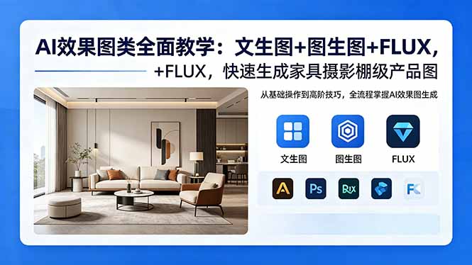 AI效果图类全面教学：文生图+图生图+FLUX，快速生成家具摄影棚级产品图-聊项目