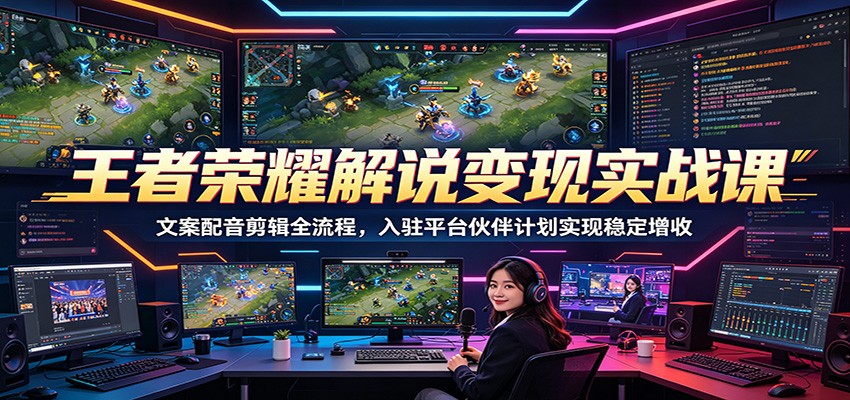 王者荣耀解说变现实战课：文案配音剪辑全流程，入驻平台伙伴计划实现稳定增收-聊项目