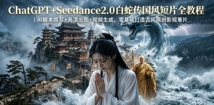 ChatGPT+Seedance2.0白蛇传国风短片全教程｜AI脚本撰写+高清出图+视频生成，零基础打造古风原创影视短片-聊项目