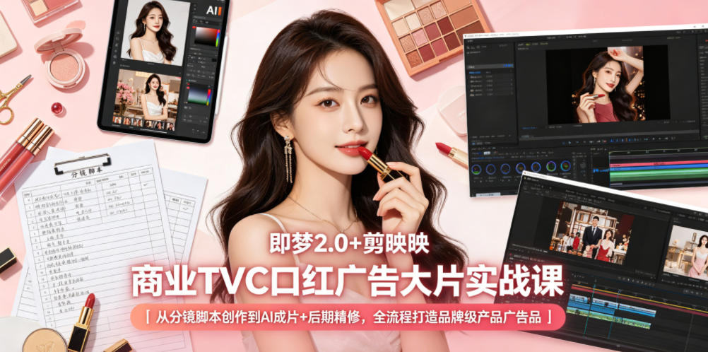 即梦2.0+剪映商业TVC口红广告大片实战课｜从分镜脚本创作到AI成片+后期精修，全流程打造品牌级产品广告-聊项目