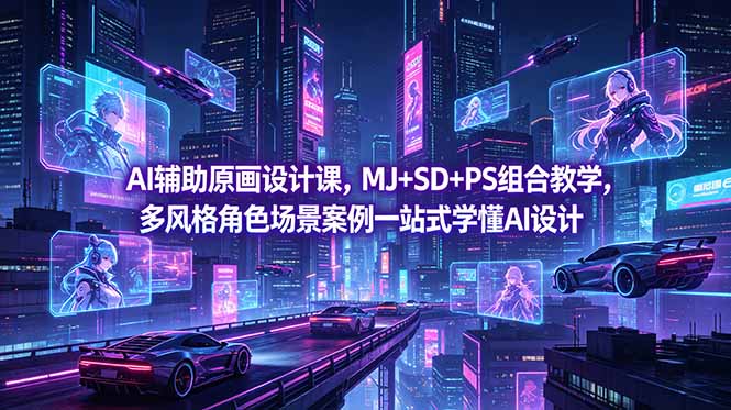 AI辅助原画设计课，MJ+SD+PS组合教学，多风格角色场景案例一站式学懂AI设计-聊项目
