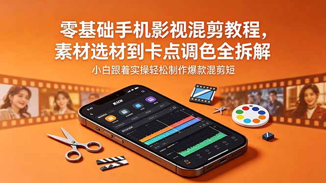 零基础手机影视混剪教程，素材选材到卡点调色全拆解，小白跟着实操轻松制作爆款混剪短片-聊项目