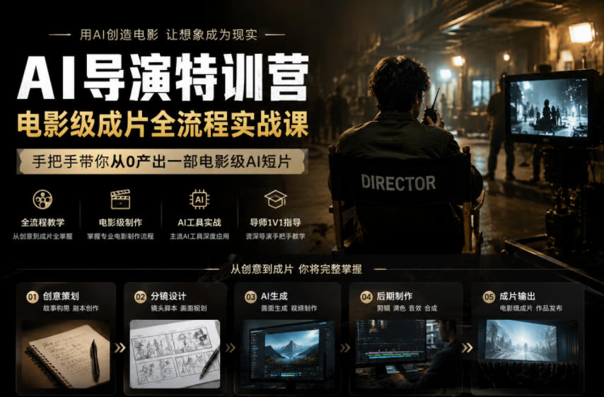 AI导演特训营，电影级成片全流程实战课，手把手带你从0产出一部电影级AI短片-聊项目