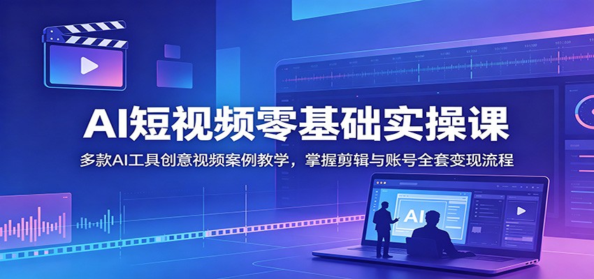 AI短视频零基础实操课：多款AI工具创意视频案例教学，掌握剪辑与账号全套变现流程-聊项目