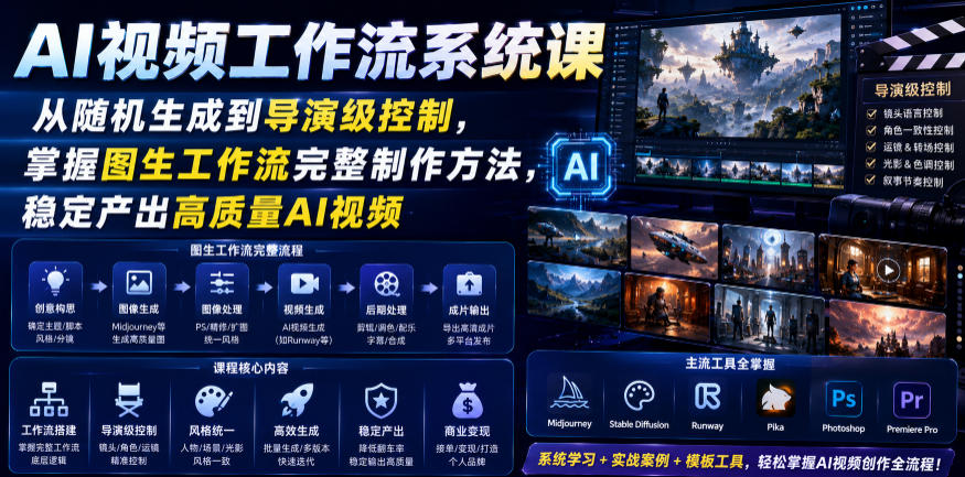 AI视频工作流系统课，从随机生成到导演级控制，掌握图生工作流完整制作方法，稳定产出高质量AI视频-聊项目