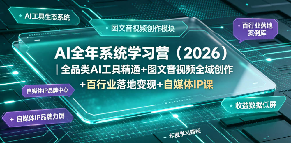 AI全年系统学习营(2026)｜全品类AI工具精通+图文音视频全域创作+百行业落地变现+自媒体IP打造年度进阶大课-聊项目