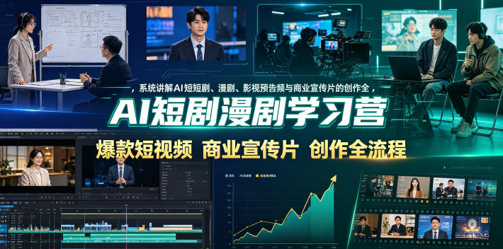 AI短剧漫剧学习营，系统讲解AI短剧、漫剧、影视预告片、爆款短视频与商业宣传片的创作全流程-聊项目