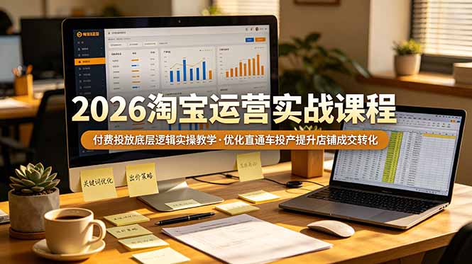 2026 淘宝运营实战课程，付费投放底层逻辑实操教学，优化直通车投产提升店铺成交转化-聊项目