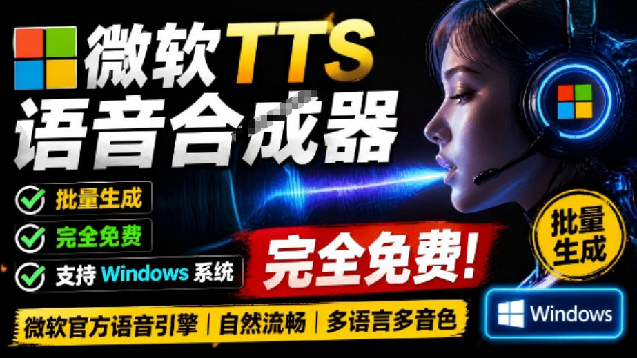 微软TTS免费语音配音生成器，完全免费，支持多语音、多音色选择，Windows系统专用TTS语音合成器-聊项目