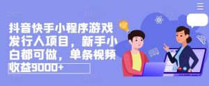 抖音快手小程序游戏发行人项目，新手小白都可做，单条视频收益9000+-聊项目